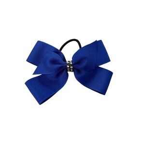 Girls Oversize Hair Bow 5" Elastic Ponytail Blue Bejeweled